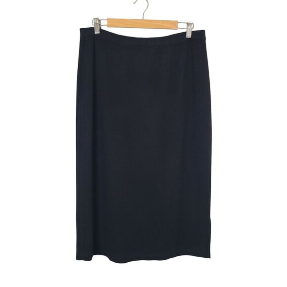 Ming Wang Skirt L Black‎ Knit Pull-On Side Slit Office Career Midi - Picture 1 of 7